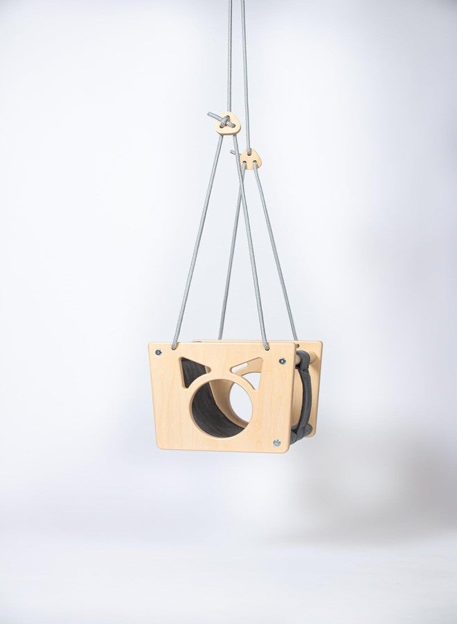 Keebori Indoor Wooden Cat Swing, Hanging Hammock Bed with Denim Fabric, Beige Frame, Adjustable Rope for Pets by KEEBORI (White) - Image 5